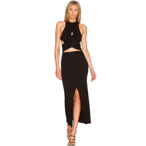 Camila Coelho Dresses & Skirts - Camila Coelho Revolve NWT Macadamia Knit Skirt Black Slit Size XS Retail $158